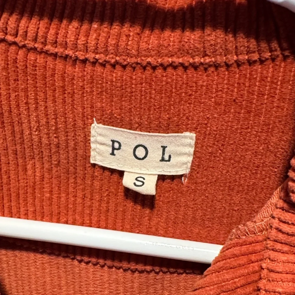 POL Women's Ribbed Rust Corduroy Cropped Shacket Distressed Bottom Size S - Picture 2 of 6